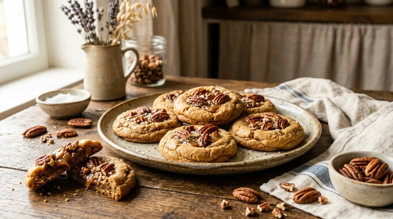 Homemade pecan pie cookies with gooey pecan filling