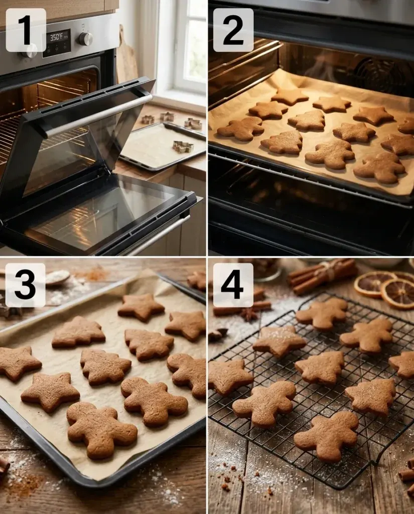Gingerbread cookies baking and cooling steps