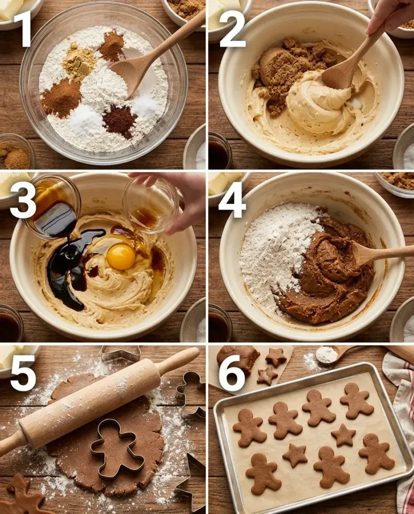 Gingerbread cookies mixing and preparation steps