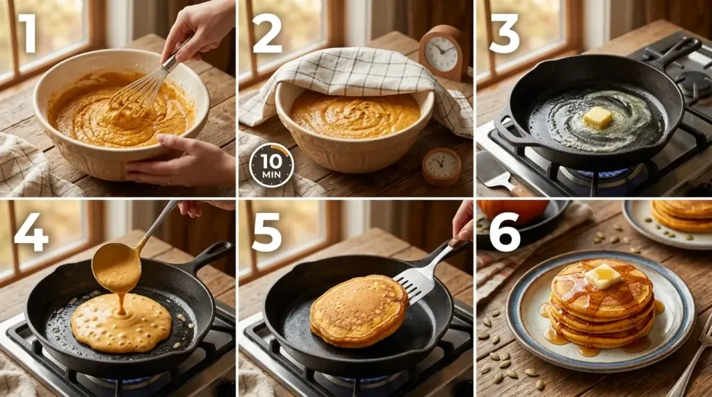 Six steps for cooking fluffy pumpkin pancakes recipe
