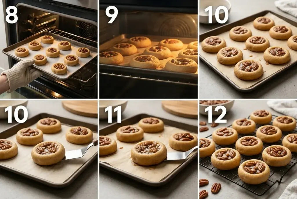 Baking and cooling steps for homemade pecan pie cookies