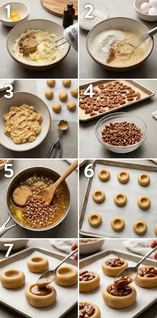 Seven-step process for preparing pecan pie cookies