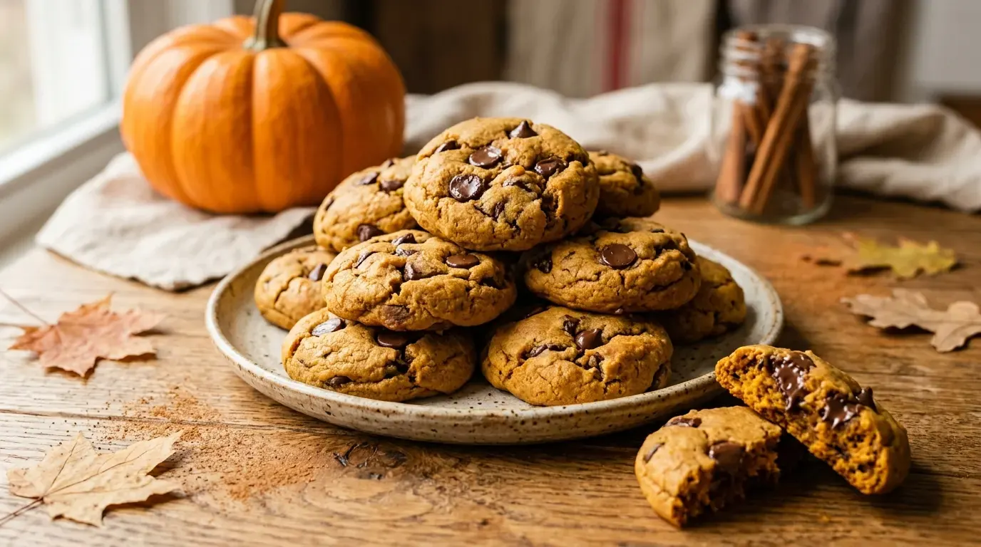 Soft pumpkin chocolate chip cookies with warm fall spices